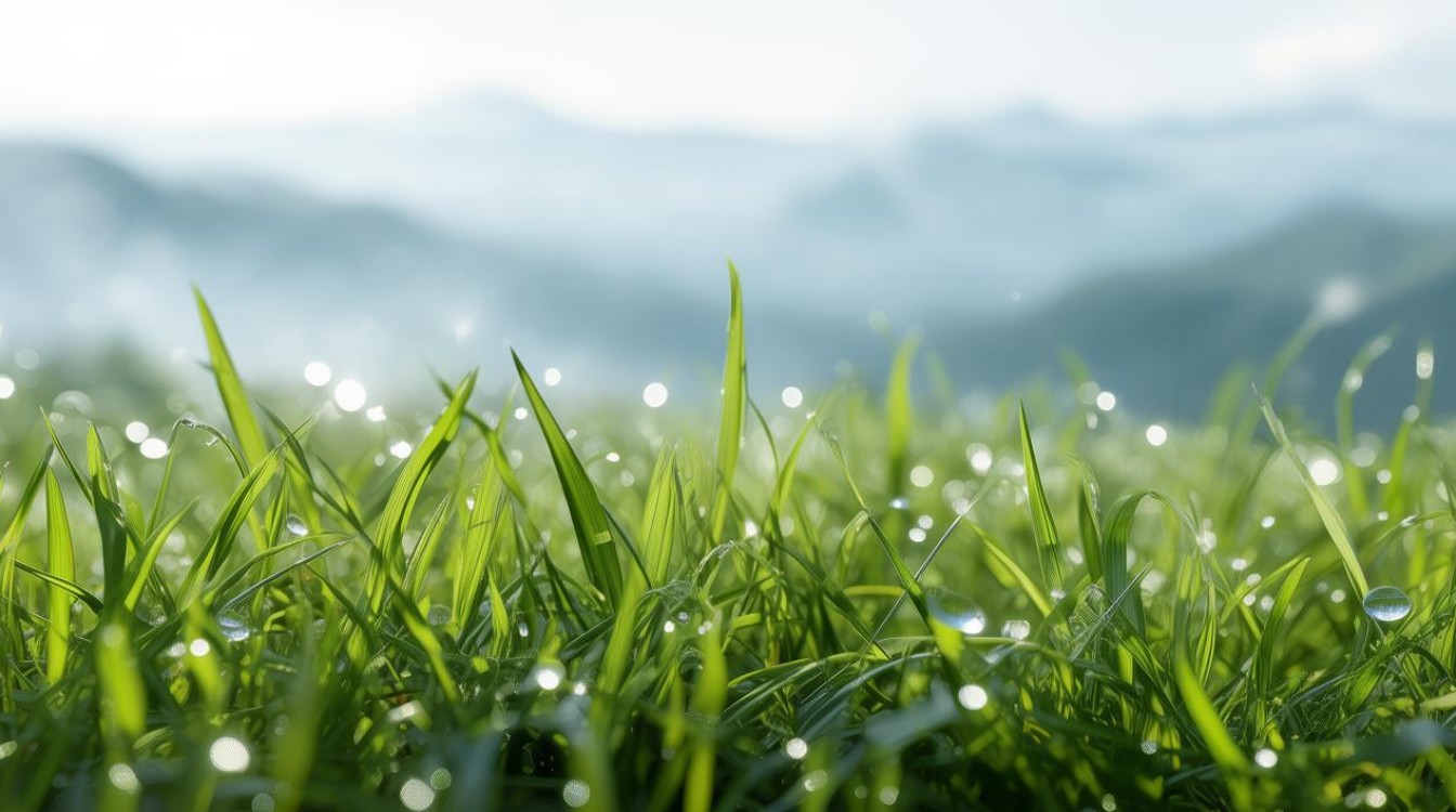 如何用文字描绘初春晨光中的露珠与山峦美景？-图1